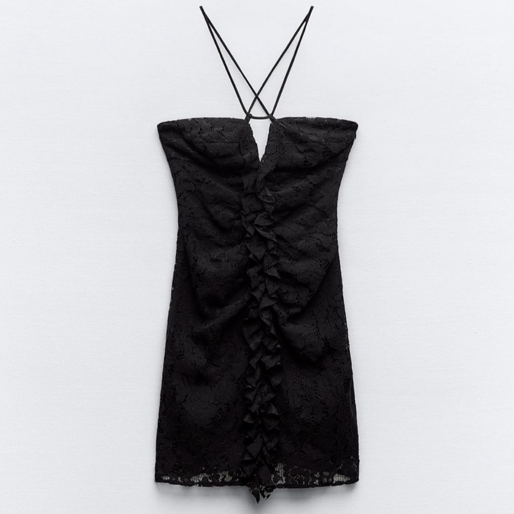 Black flower lace mini dress Zara